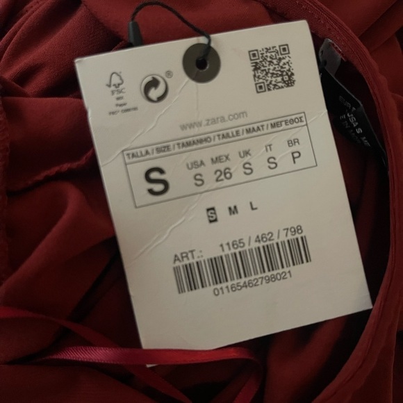 ZARA Burnt Orange Short Sleeve Ruched Bodycon Midi Cocktail Dress Small NWT - Picture 9 of 9